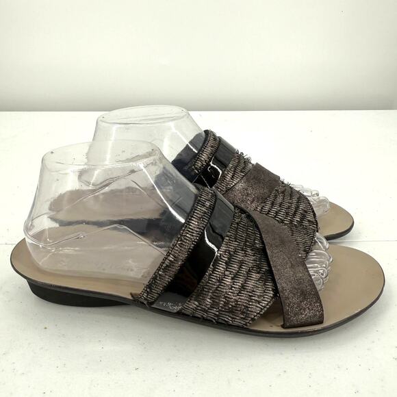 Paul Green Women's Bayside Metallic Leather Fringe Slide Sandals Size 10 US - Picture 1 of 9